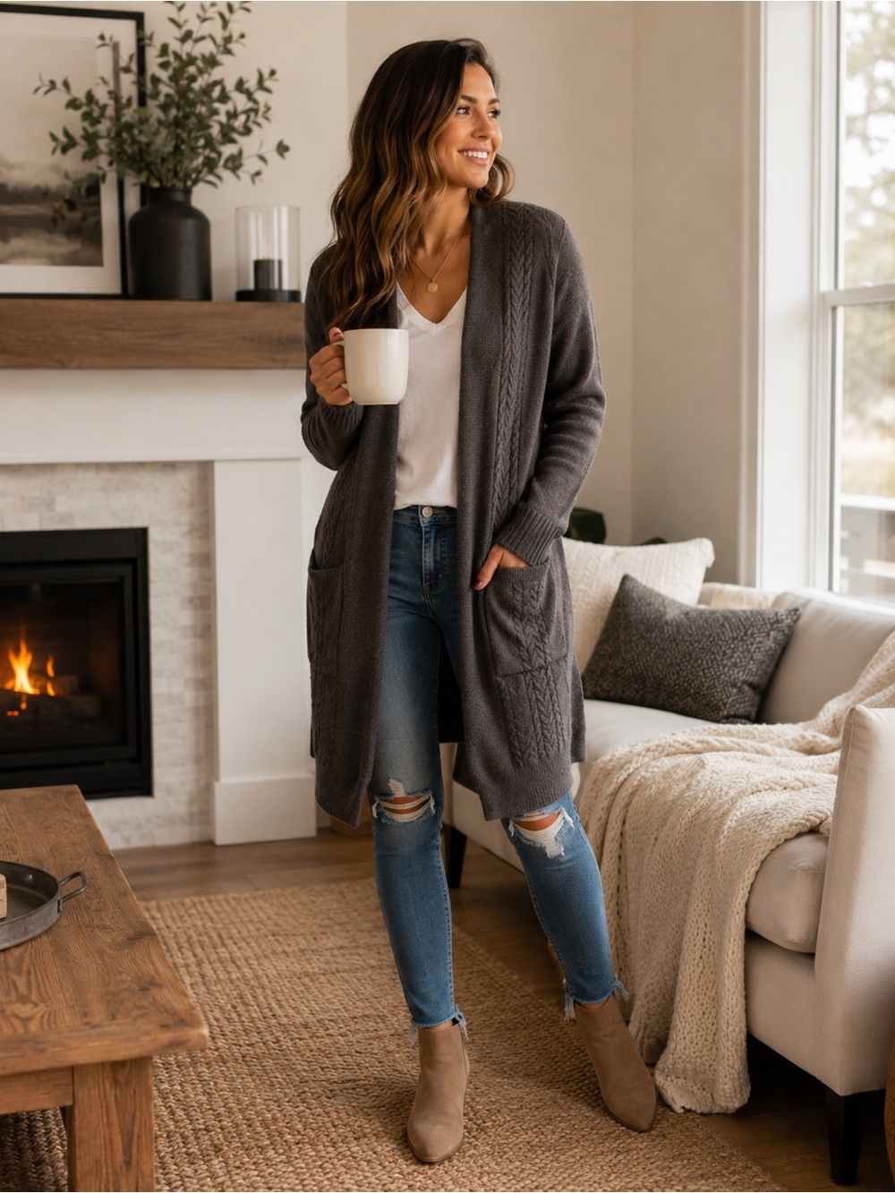 Barefoot Dreams Charcoal Open-Front Knit Cardigan